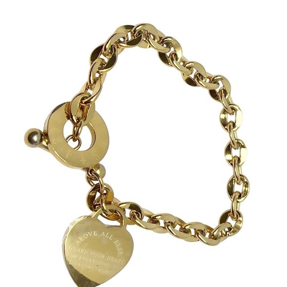 18K Gold Plated Stainless Steel Chain Bracelet With Heart Charm "Above All Else" - Picture 2 of 7